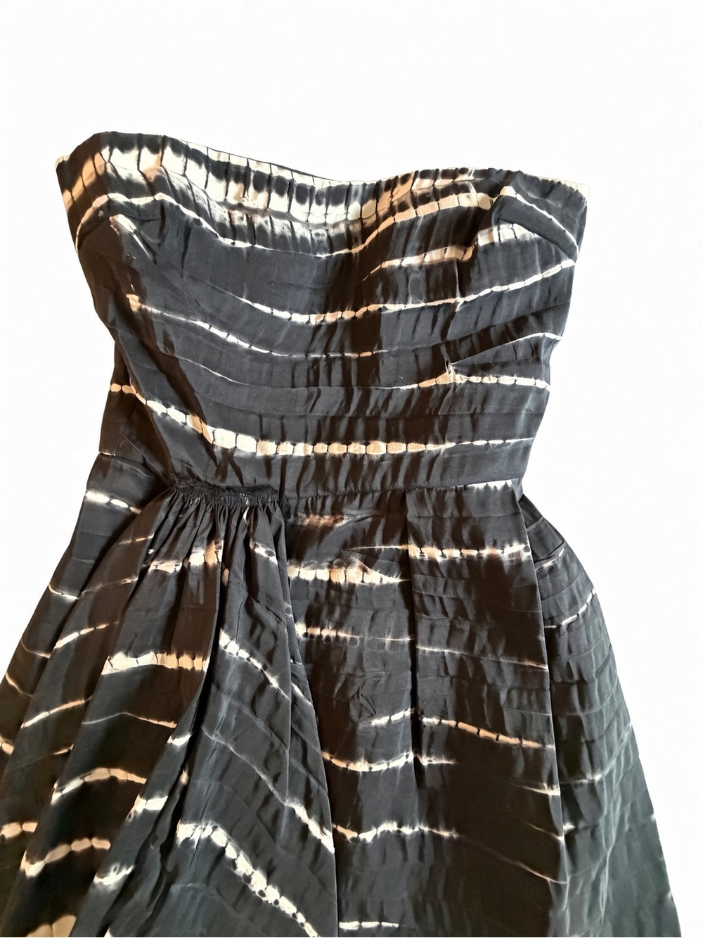 Oscar de la Renta Strapless Black and Cream Tie-Dye Midi Dress - Picture 4 of 10